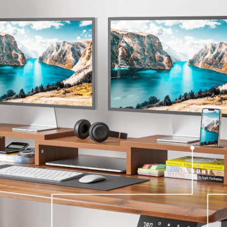 Adjustable Dual Monitor Wood Riser with Flexible Angle