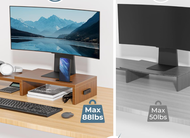 Adjustable Dual Monitor Wood Riser with Flexible Angle - Image 2