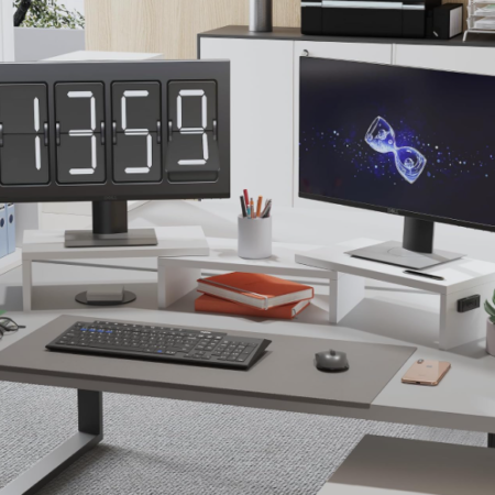 Adjustable Dual Monitor Wood Riser in White