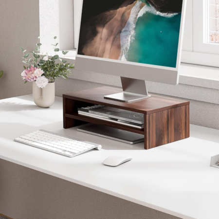 2 Tier Wood Monitor Riser with Desktop Storage