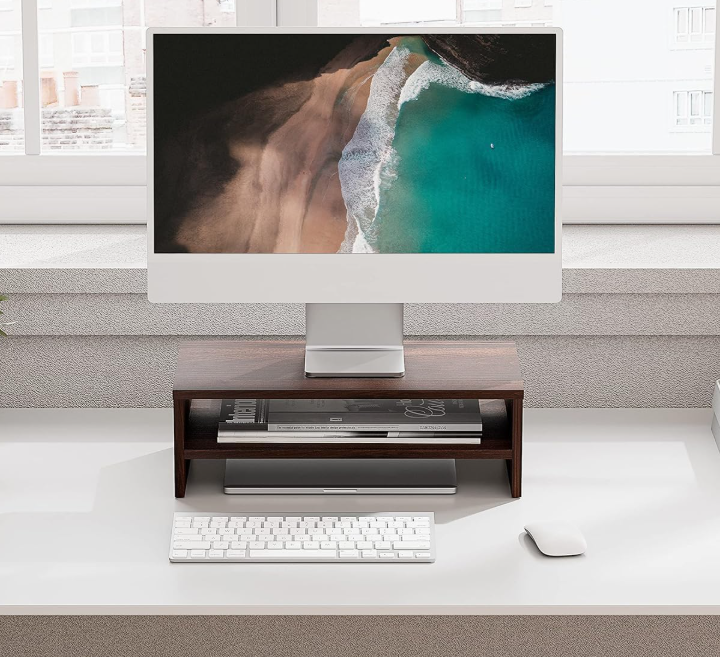 2 Tier Wood Monitor Riser with Desktop Storage - Image 2