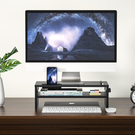 2 Tier Wooden Monitor Riser for Computer Desk