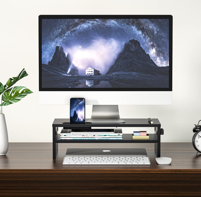 2 Tier Wooden Monitor Riser for Computer Desk