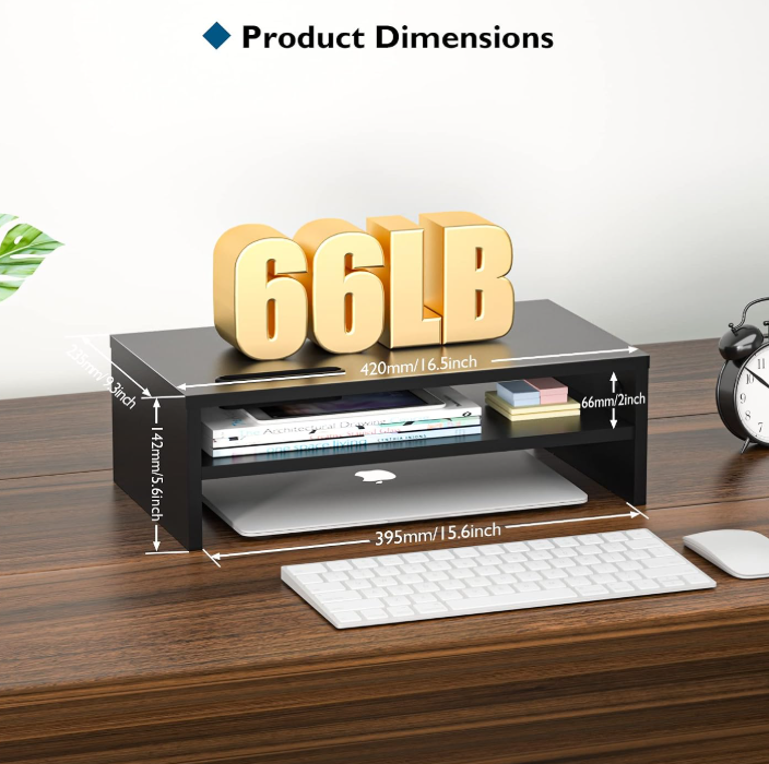 2 Tier Wooden Monitor Riser for Computer Desk - Image 2