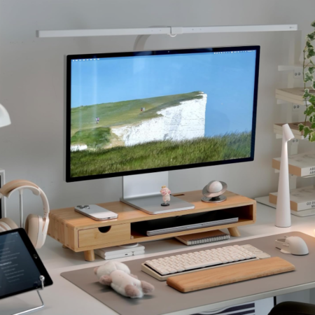 Bamboo Monitor Riser with Drawer Storage