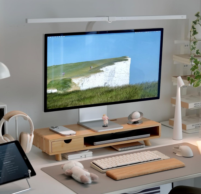 Bamboo Monitor Riser with Drawer Storage