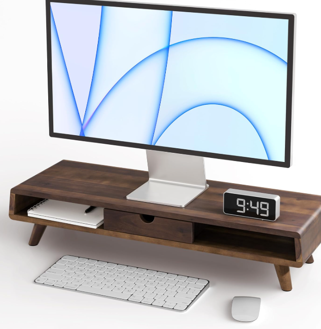 Wood Monitor Riser with Drawer and Storage Compartment - Image 2