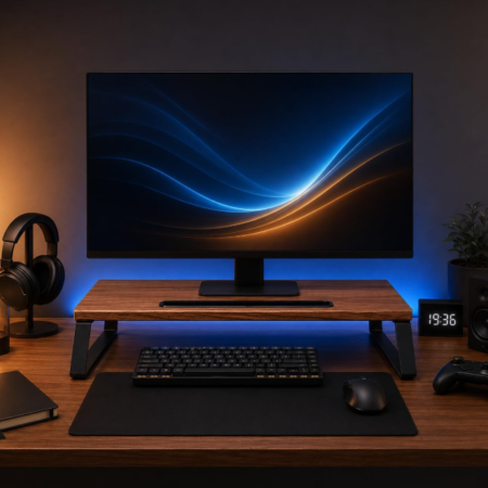 Wood Look Monitor Riser with Metal Legs
