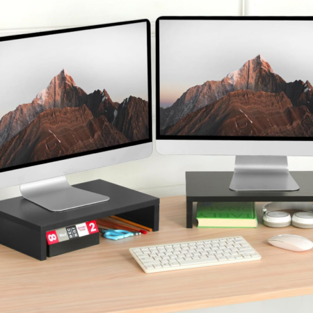 2 Pack Black Wood Monitor Risers for Desk