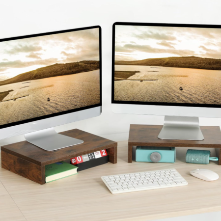 2 Pack Wood Monitor Risers for Dual Screen Setup