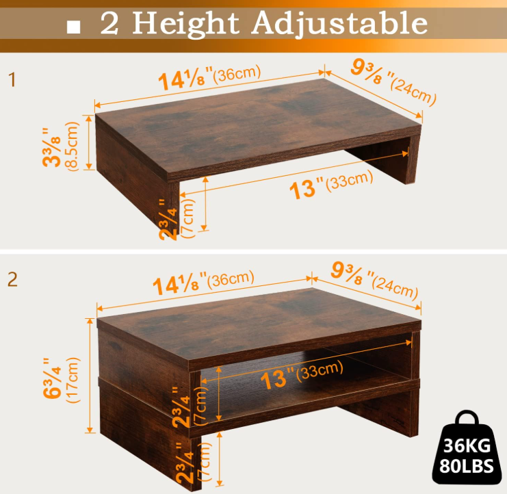 2 Pack Wood Monitor Risers for Dual Screen Setup - Image 2