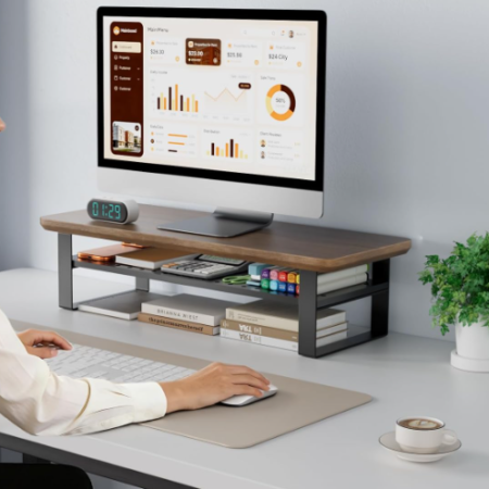 2 Tier Wood Monitor Riser and Desktop Organizer