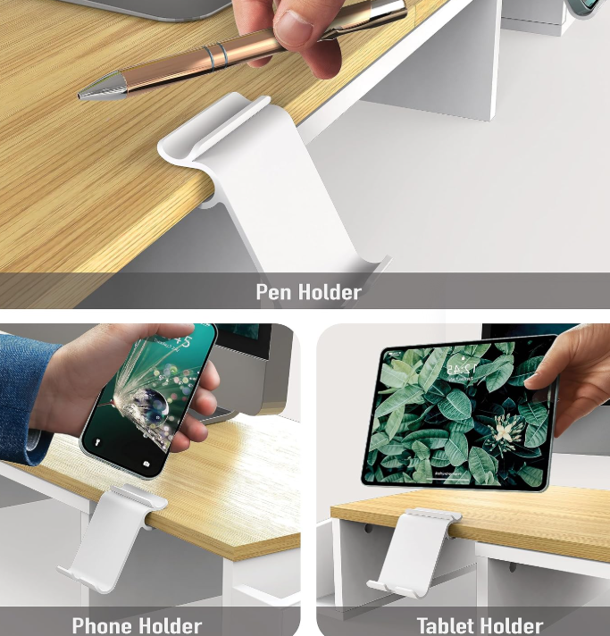 Dual Monitor Wood Riser with Drawer and Oak Finish - Image 2