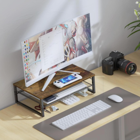 2 Tier Wood Monitor Riser Desktop Organizer