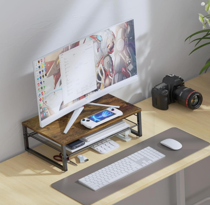 2 Tier Wood Monitor Riser Desktop Organizer