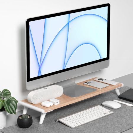 Wood Monitor Riser for Desktop Computer Setup