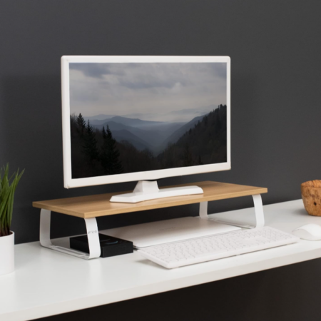 Wood and Steel Monitor Riser with Keyboard Storage