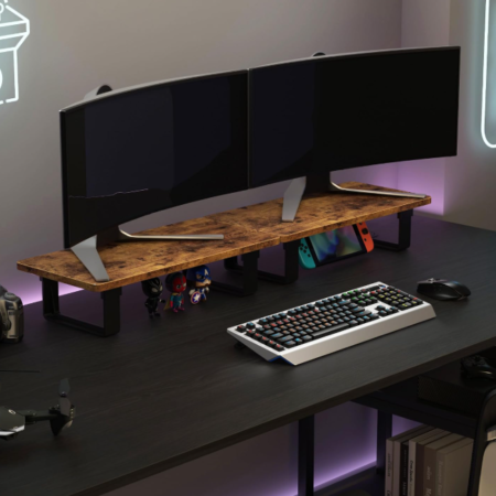 Stable Wood Monitor Riser with Desktop Storage Shelf