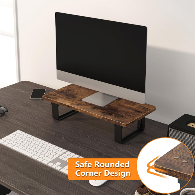 Stable Wood Monitor Riser with Desktop Storage Shelf - Image 2