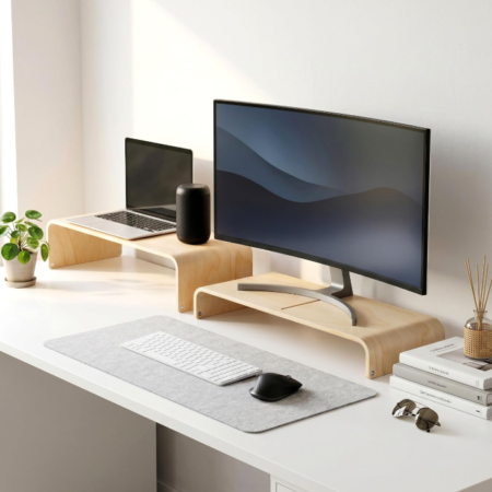 2 Tier Wooden Monitor Riser with Desktop Organizer