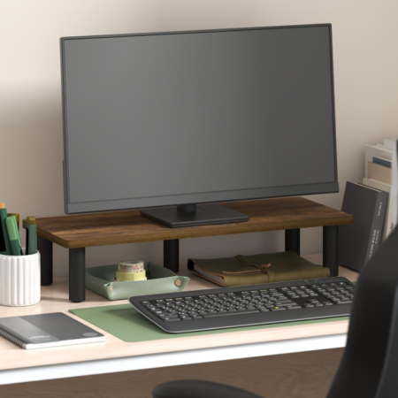 Wide Wood Monitor Riser Desktop Shelf