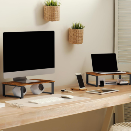 2 Pack Wood Monitor Risers for Dual Screens and Printer