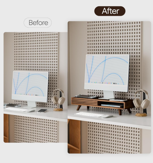 Wood Monitor Riser with Sliding Door and Cable Management - Image 2