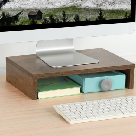 Compact Wood Monitor Riser for Laptop and Desktop