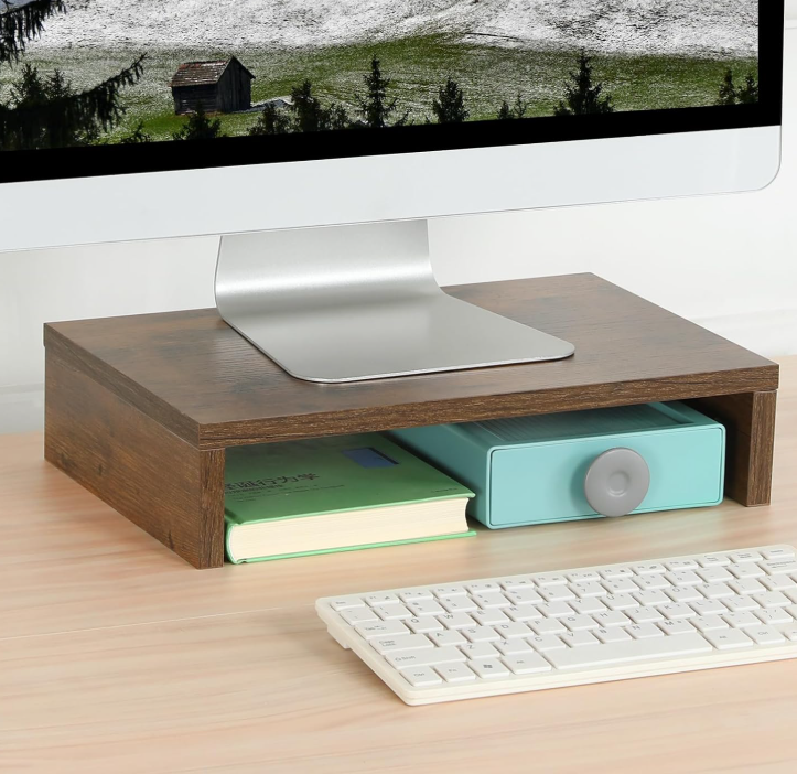 Compact Wood Monitor Riser for Laptop and Desktop